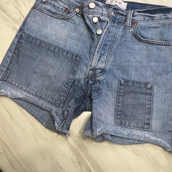 We The Free Denim Cut-Off Shorts Button Fly & Patchwork detailing - Size 25 - Picture 2 of 8